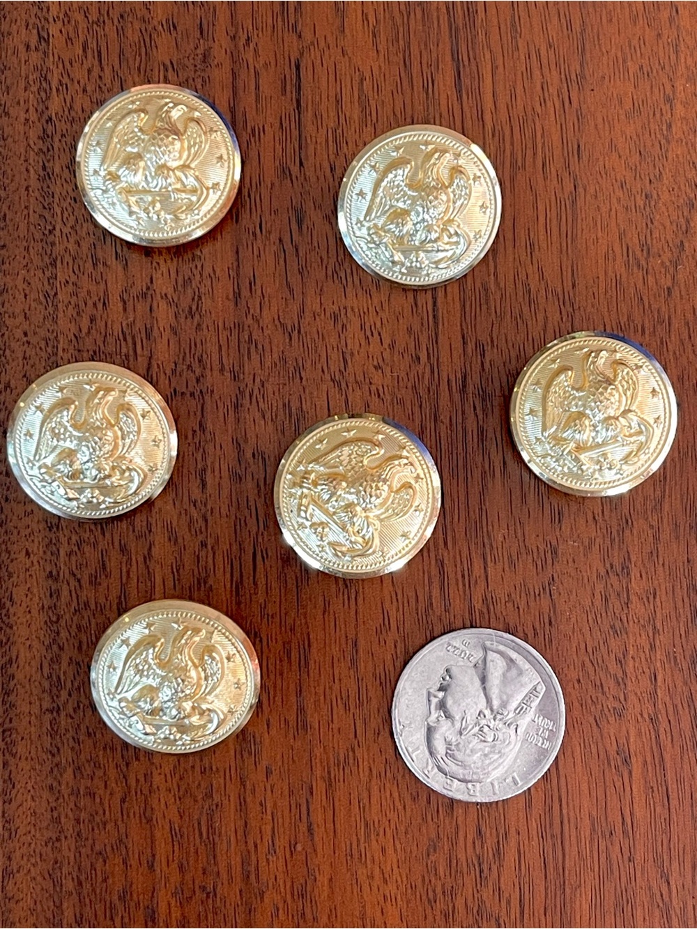 Vintage 1980s Gold Metal Military Style Eagle Shank Buttons NOS – Set of 6